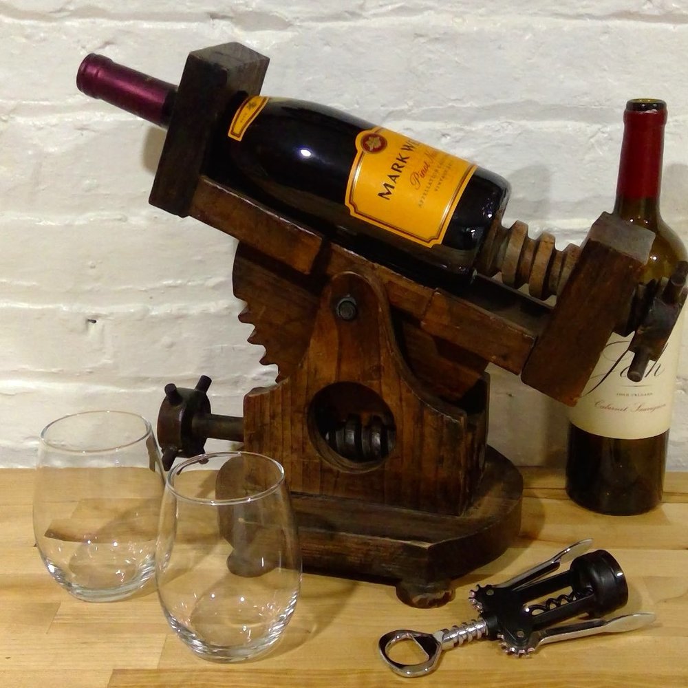 Unique Hand Crafted Wooden Grape Press Wine Display Holder